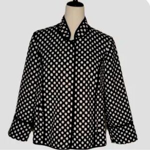 Chico's Black & White Dot Fleece Mandarin Collar Jacket Size M